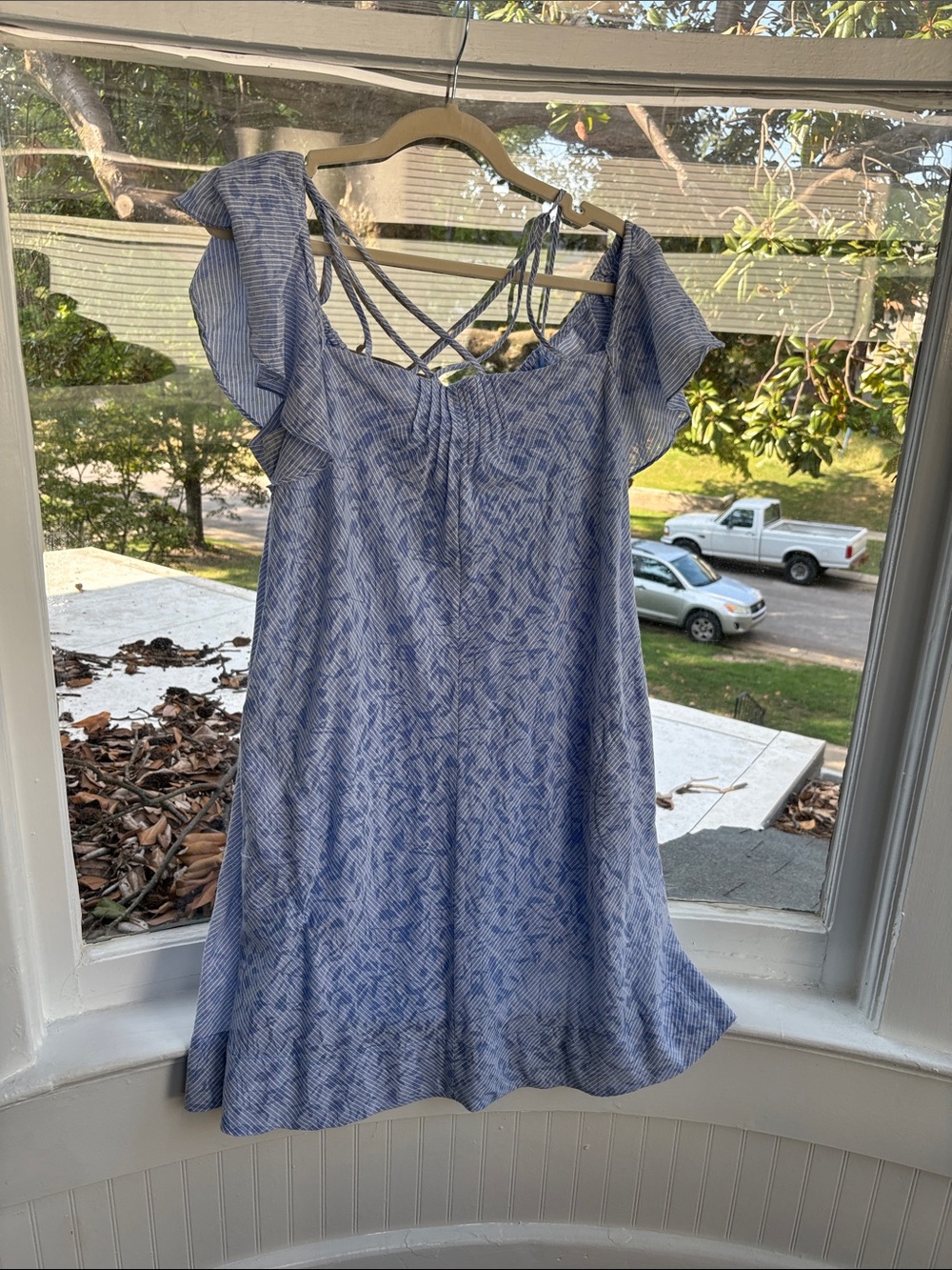 HD in Paris Light Blue Floral Off-Shoulder Mini Dress with Strappy Back
